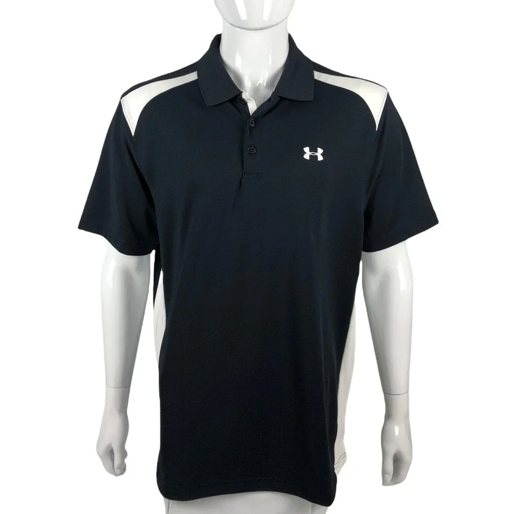 Under Armour Mens Large Polo Shirt Golf Black Short Sleeve Stretch NWT $59.99